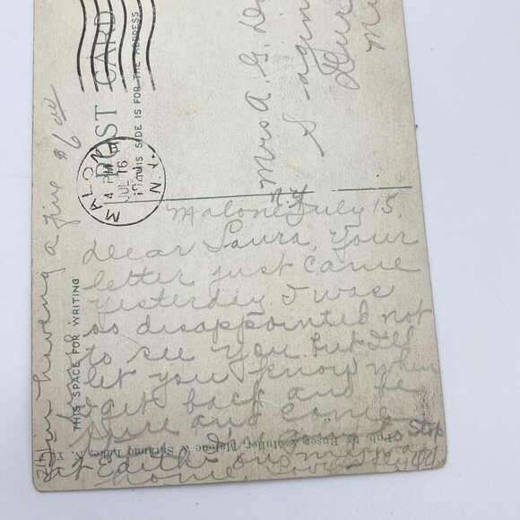 Vintage Malone NY Postcard Main Street west from Post Office‎ Posted 1920 - Picture 9 of 11